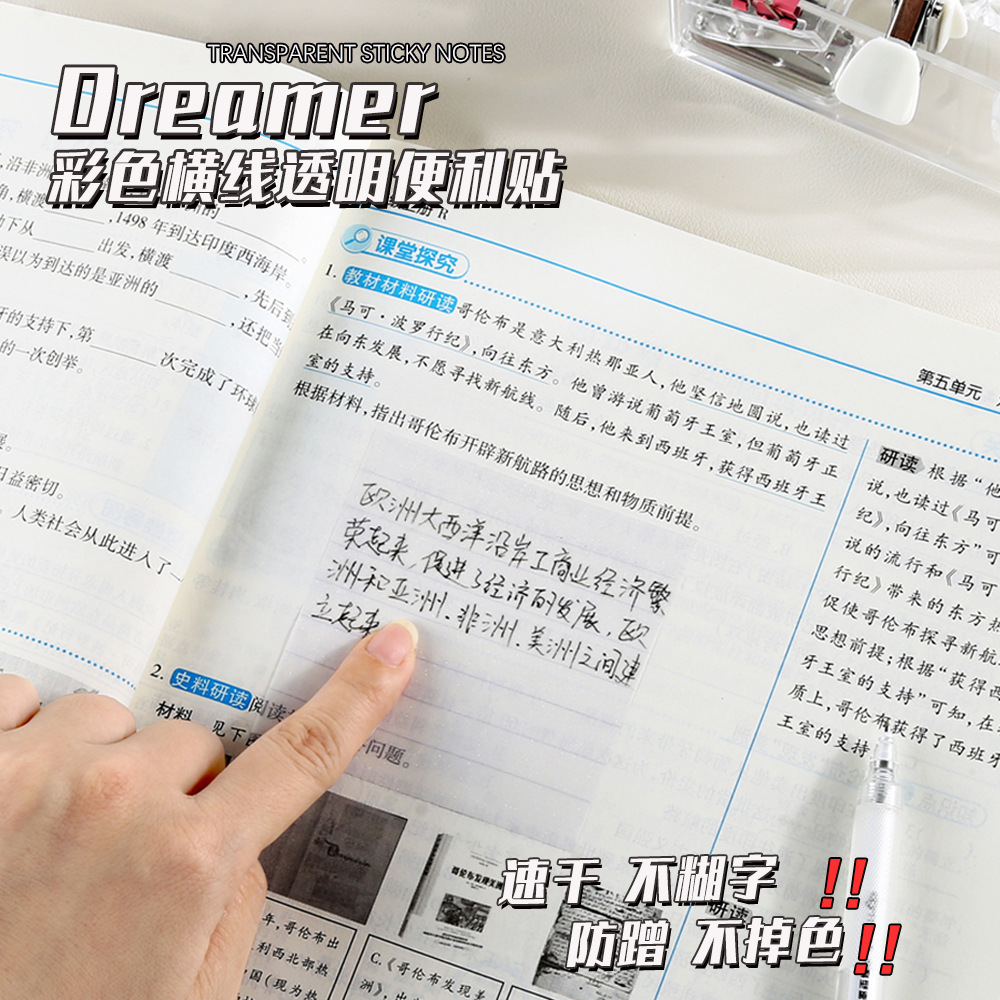 Spot al por mayor línea transversal de perla transparente esmerilado pegatinas de notas fuertes pegatinas de notas de alto valor facial ins viento pegatinas