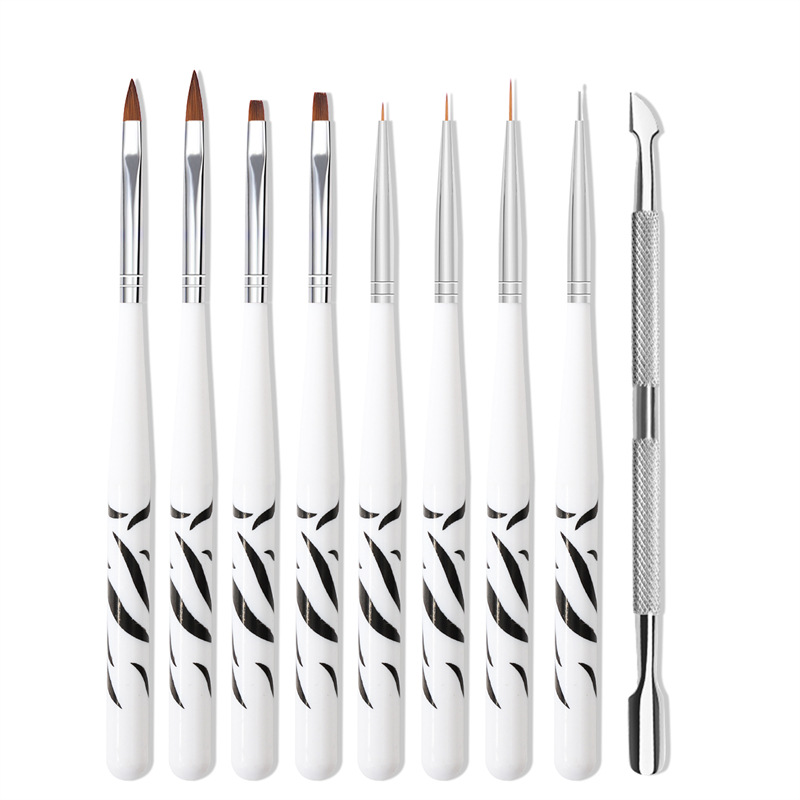 Herramientas de uñas traje 8 cebra patrón de uñas pluma pequeña de acero empujar la piel muerta traje de empuje tallada pluma taladro pluma traje