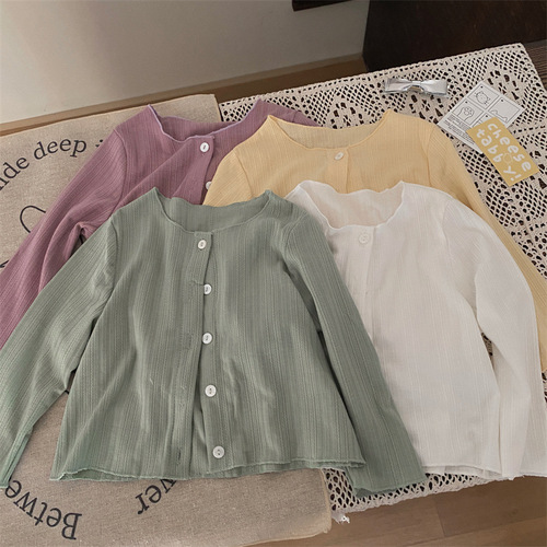 Korean Children's Fashion 2024 New Summer Girl Knit Jacket Children's Stylish Versatile Solid Color Sun Protective Top Air Conditioning Shirt