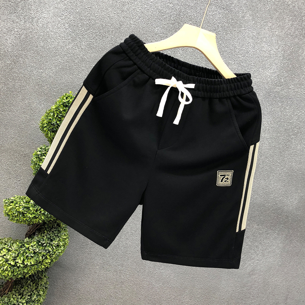 Men's Clothing Men's Black Casual Shorts Trendy Summer Five Point Pants Fashionable Outerwear Sports Style Casual Beach Sports Shorts_viptrois.com