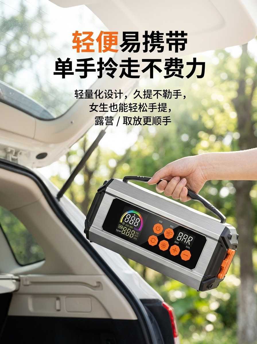 Car Air Pump, Multi-Functional Portable Electric Car Air Pump, Emergency Jump Starter