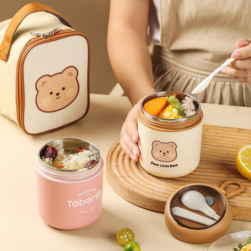 304不锈钢早餐杯汤杯带盖勺便携燕麦杯密封牛奶杯豆浆杯汤罐|undefined