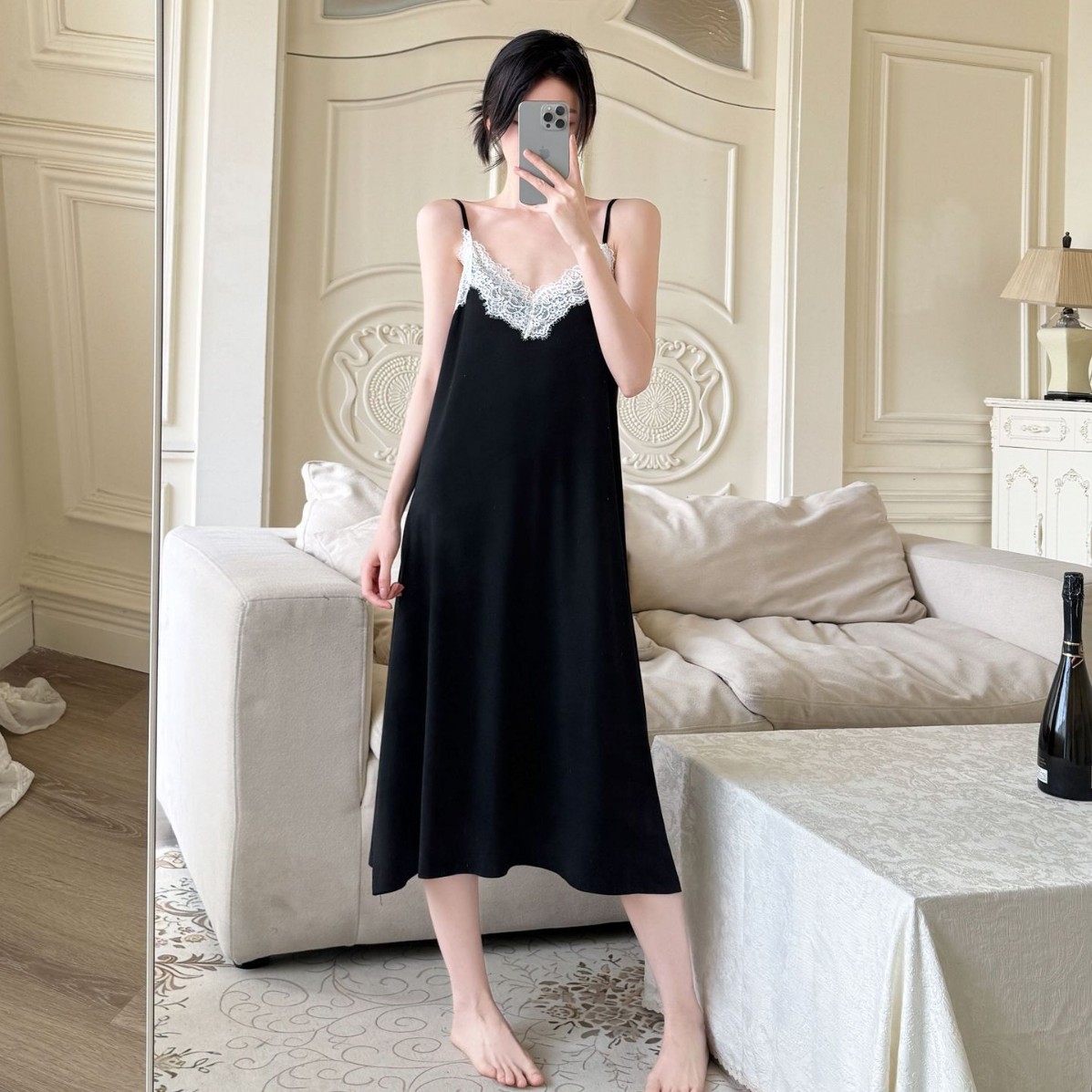 Sexy Backless Lace Nightgown Modal Camisole Long Dress Loungewear Summer Cross-Border European and American Pajamas European and American Style