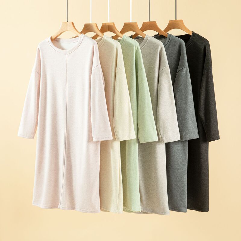 Derong Round Neck Long-Sleeved Loose Casual Dress Autumn and Winter Brushed Skin-Friendly Warm Home Wear Large Size Nightgown