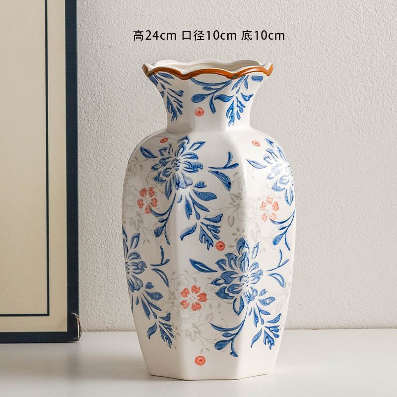 中国のハイエンド青と白の磁器レトロな玄関セラミック花瓶ホームリビングルームフラワーアレンジメント装飾装飾品水耕花|undefined