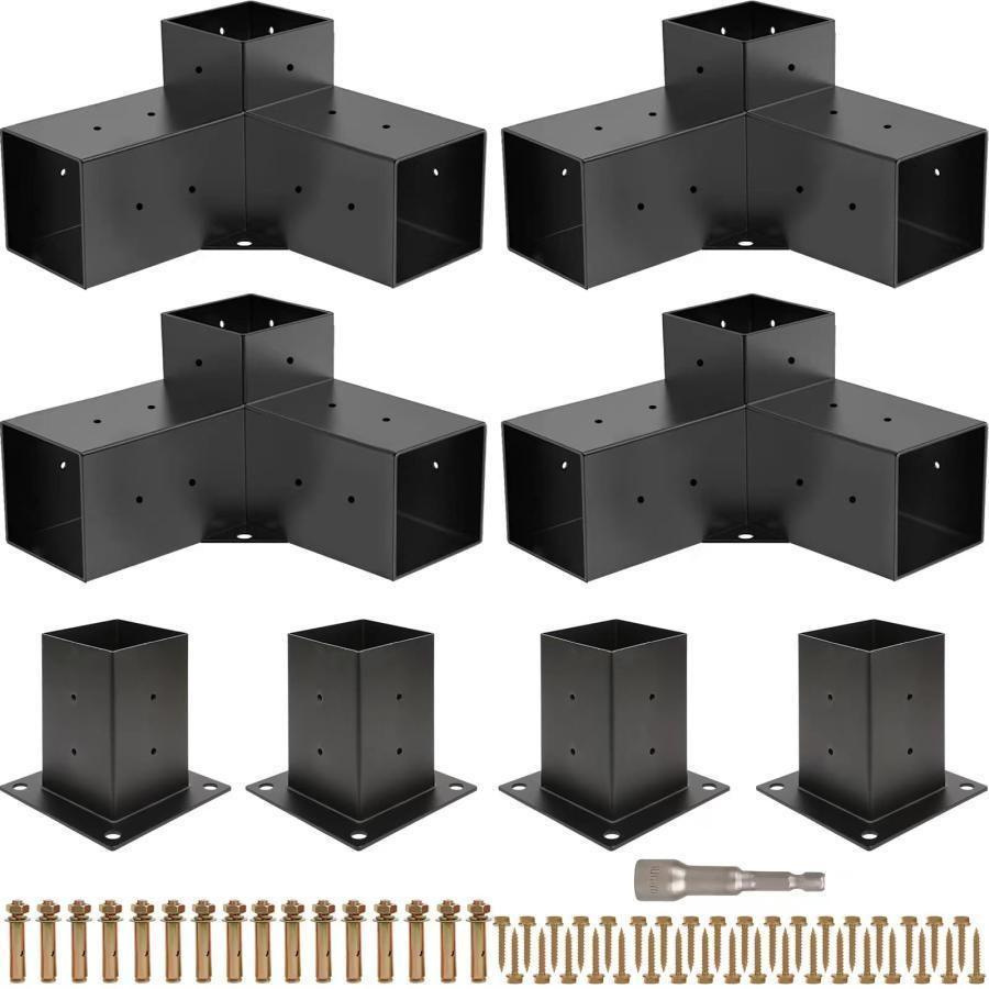 Revestimiento en polvo negro soporte de pergola columna de hombro base de acero kit de soporte de fábrica al por mayor estilo europeo patio