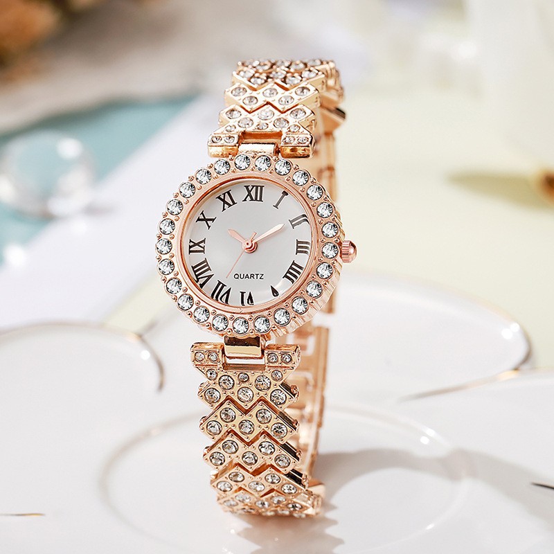 Moda patrón romano con incrustaciones de diamantes para mujer reloj de mujer reloj de cuarzo pulsera reloj de mujer stock de fabricante