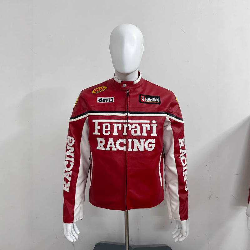 2026 New Cross-Border F1 Ferrari Embroidered Racing Suit Leather Jacket Casual Motorcycle Riding Jacket Custom-Made