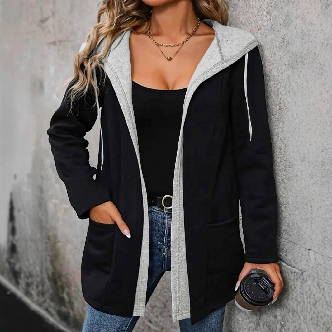 2024 transfronterizo Europa, América, Europa, América, comercio exterior, otoño e invierno, nuevas mujeres, costura de moda casual, cárdigan de contraste, suéter con capucha