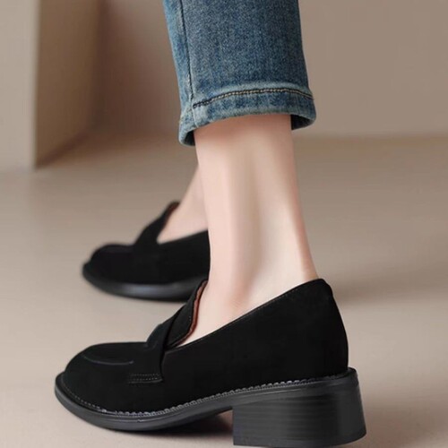 Soft leather handmade small leather shoes 2025 new autumn and winter retro single-layer shoes sheepskin suede step-on England loafer shoes women's shoes