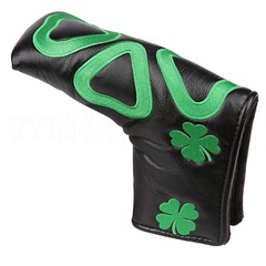 New golf putter cover with exquisite four-leaf clover pattern embroidered straight strips, thickened fit and protection