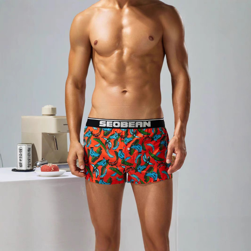 Seobean Men's Pure Cotton Home Underwear Plaid Loose Boxer Shorts Summer Thin Arrow Pants Sleepwear