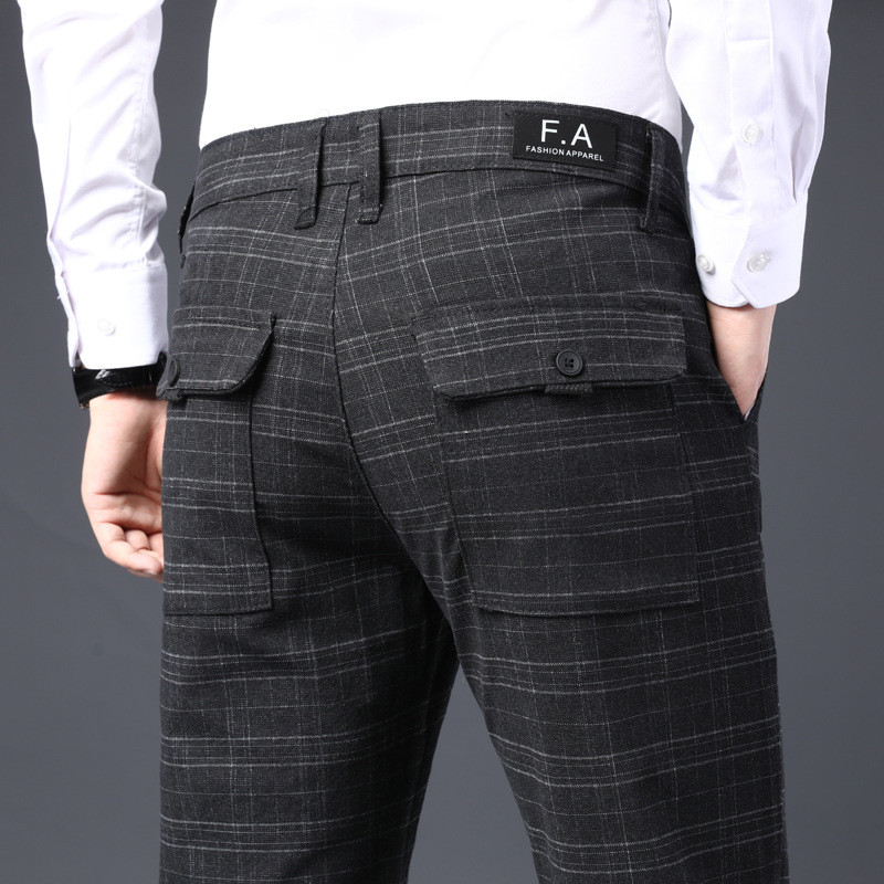 2026 Summer New Fashion Versatile Plaid Cotton-Linen Casual Pants for Young Men Korean Style Trendy Elastic Straight Long Pants