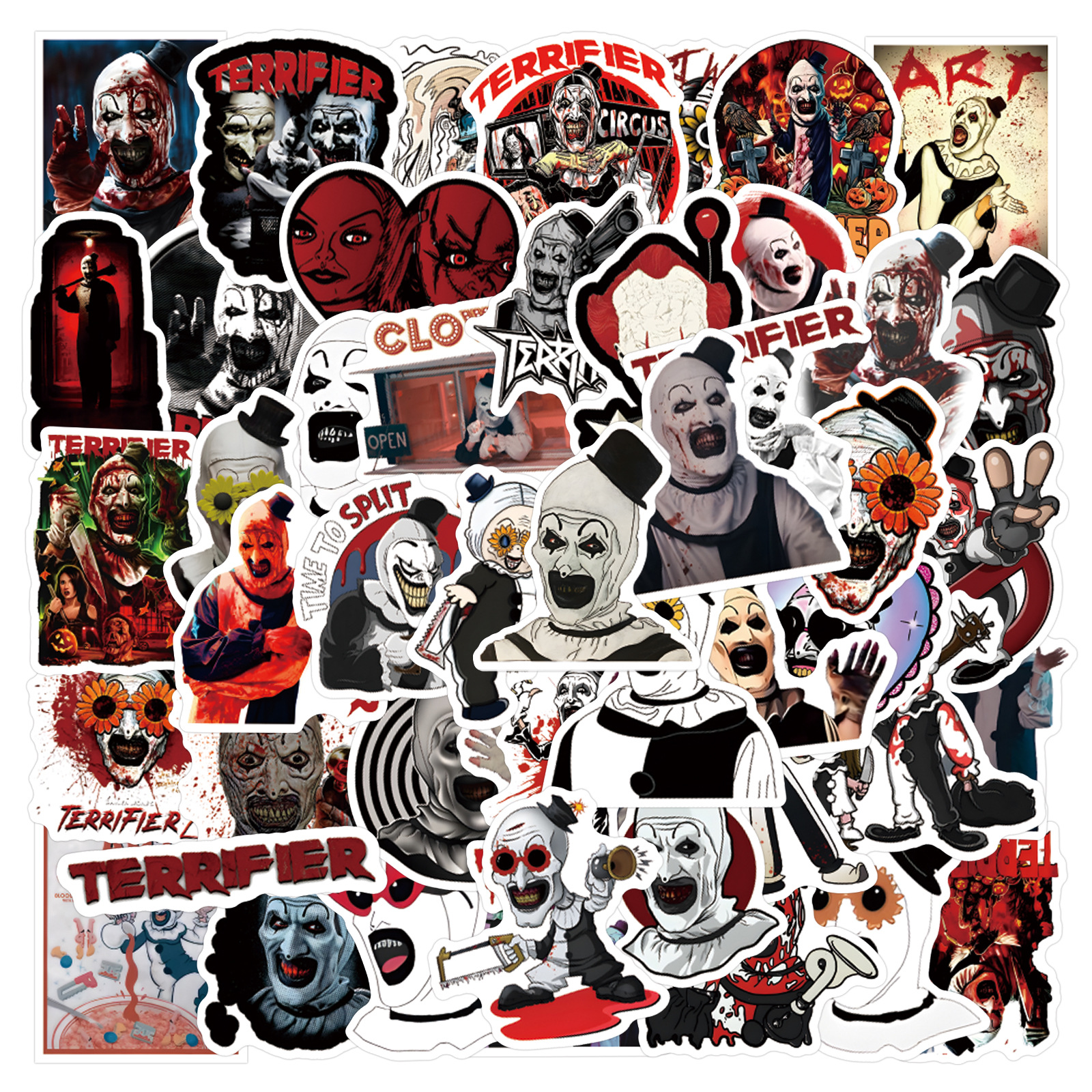 55 Terrifier Clown Horror Stickers Decorative Journal Stationery Water Cup Computer Waterproof Stickers