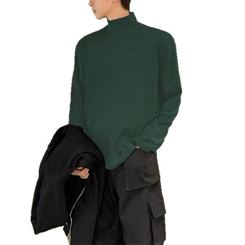 Autumn and winter new men's bottoming shirt, velvet mid-neck, polished hair, slim inner, long-sleeved, warm top, comfortable