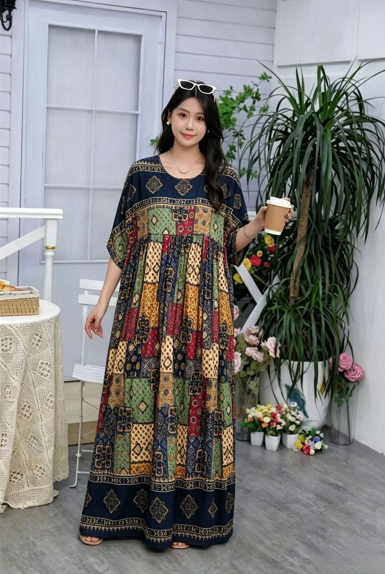 Vestido de mujer de verano de talla grande para mujer, falda larga, falda grande, falda suelta, vacaciones de viaje retro, falda asimia