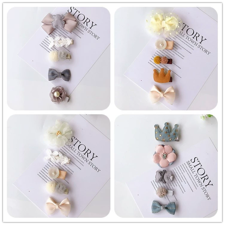 Весной и летом новые детские аксессуары для волос в Корейском стиле мультяшный бант челка заколка для волос костюм из 5 предметов головной убор для маленькой девочки