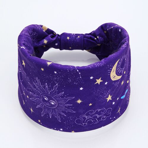 Wide Edge Knotted Headband with Ethnic Style Anti-Slip Hair Ties for Ladies and Girls, Star and Moon Pattern Ribbons