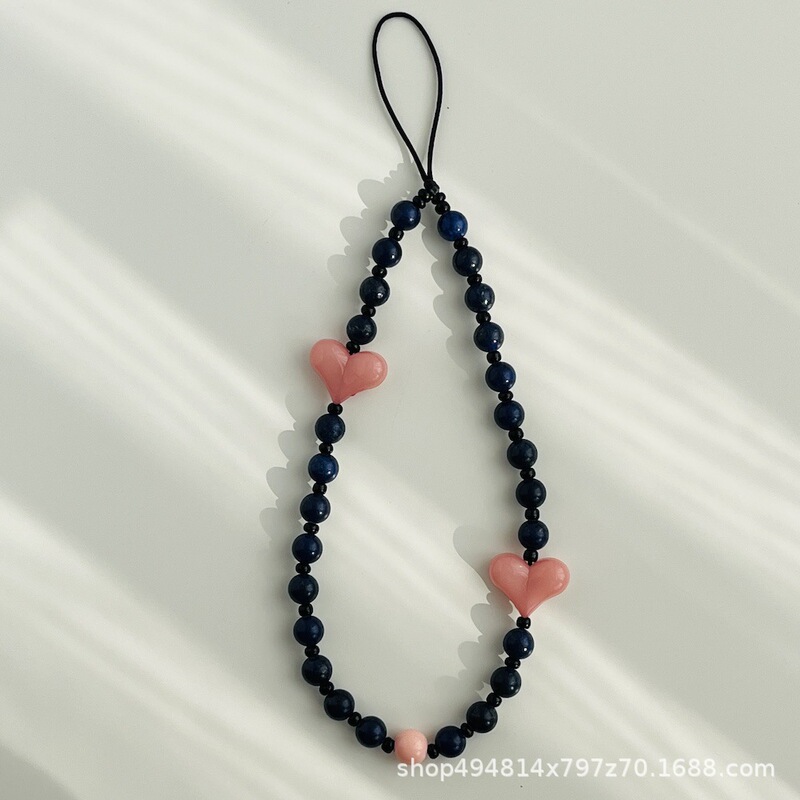 Kkbead Japanese and Korean Ins Style Niche Natural Stone Beaded Mobile Phone Chain Wristband Japanese Retro Heart Anti-Lost