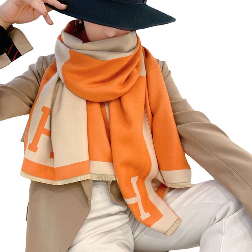  New Scarf Women's Winter European and American Color Matching Warm Scarf Imitation Cashmere Letter Double-sided Thickened Air Conditioning Shawl