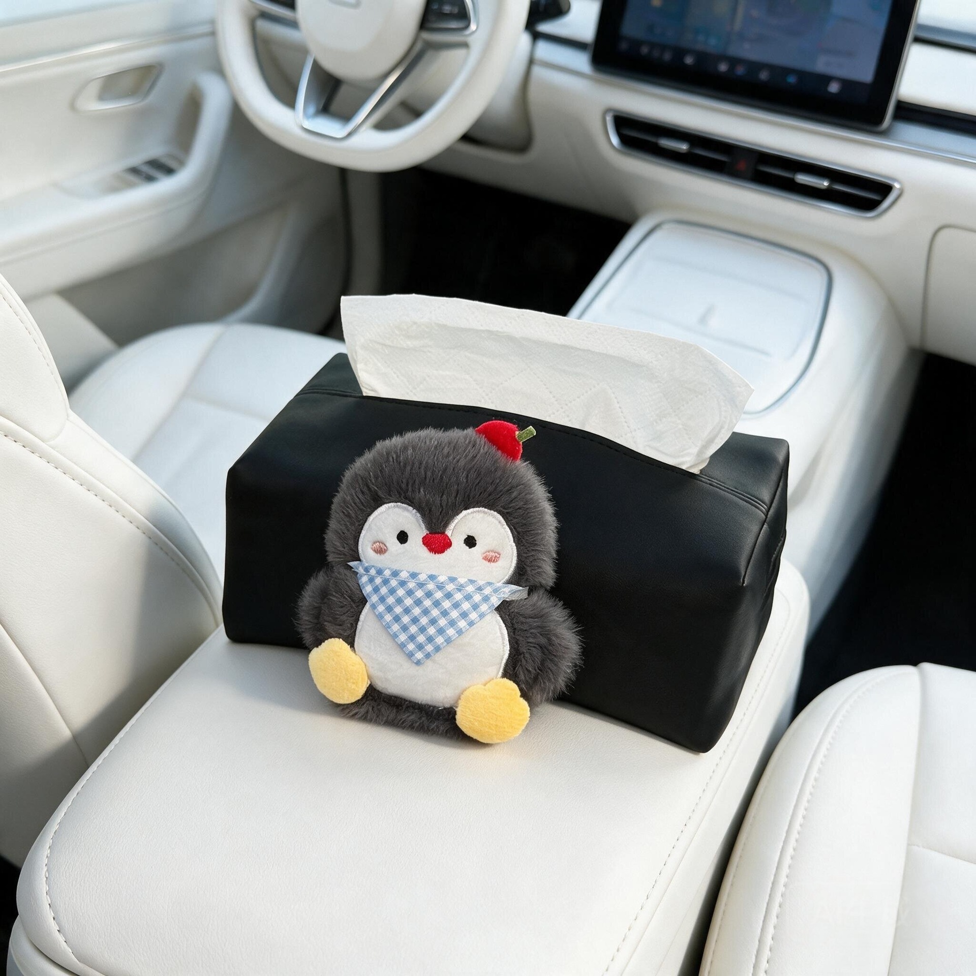 2026 New Car Tissue Box, Car Armrest Box Tissue Bag, Seat-mounted Car Tissue Bag, Cute Penguin Design for Women