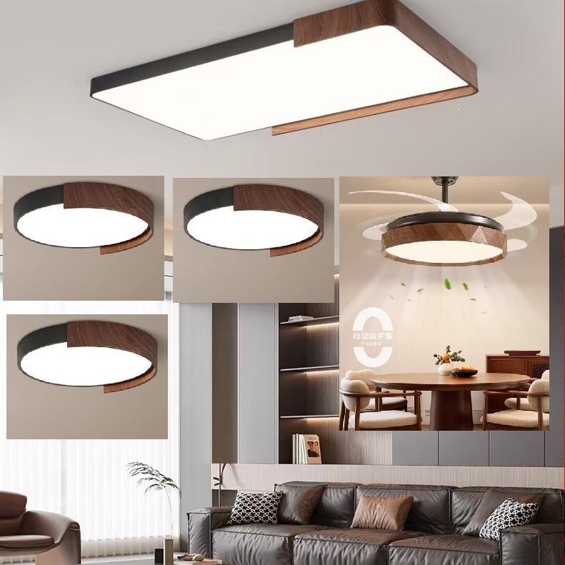 New Chinese Style Ceiling Lamp Led Study Master Bedroom Lamp Wabi-Sabi Style Retro Walnut Living Room Lamp Rectangular