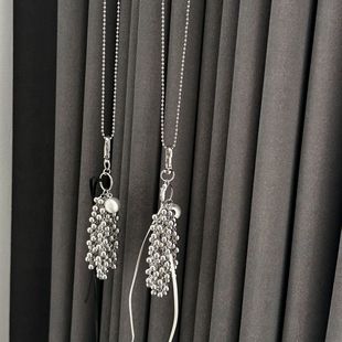 Titanium Steel Chain Brushed Ball Niche Design Sense Fashion Cold Wind Exaggerated Grape String Leather Tassel Long Necklace Women