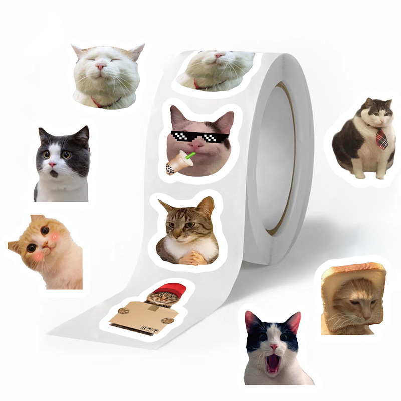 500 sheets/roll roll paste cross-border hot tape cat expression hand account material decoration envelope seal sticker