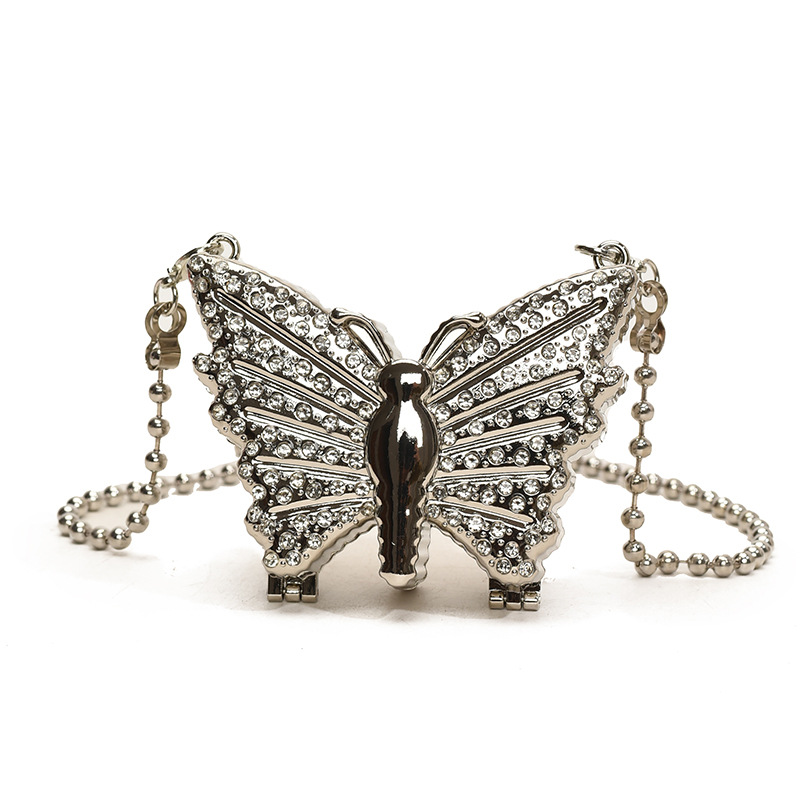 Bolsa de cena de moda mariposa para mujeres 2025 nueva cadena de diamante simple bolso de hombro mini bolso de lápiz labial de diamante