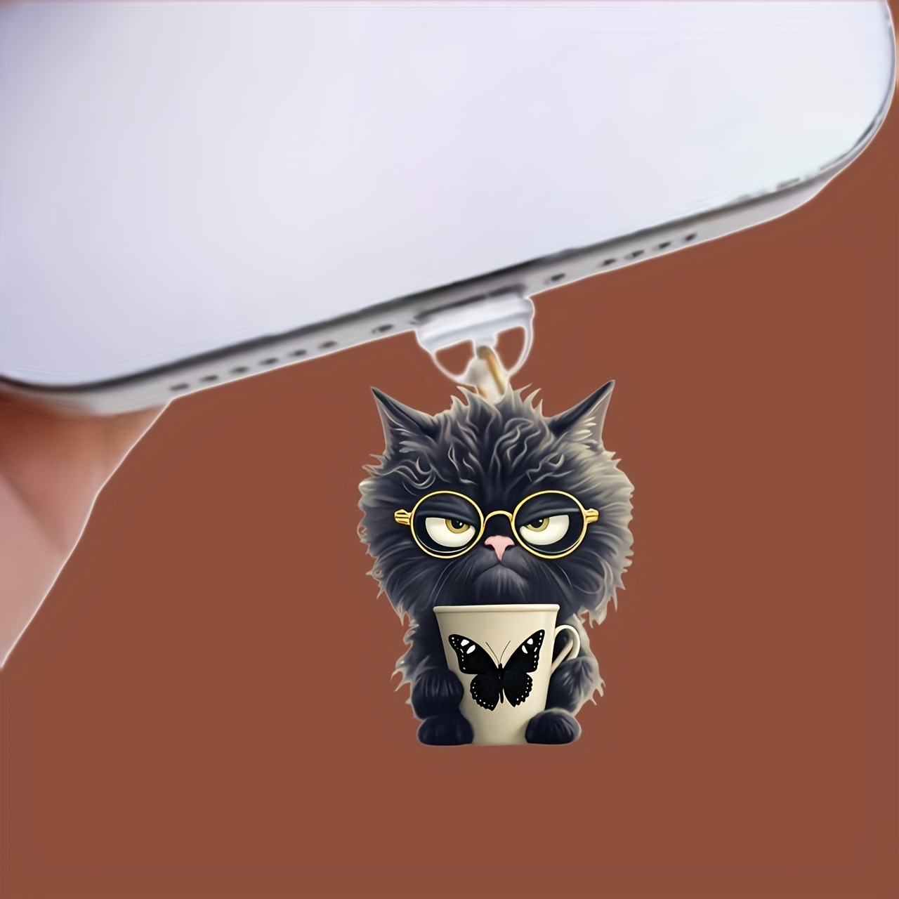 Nuevo acrílico transfronterizo plano para taza de menú gatito teléfono móvil polvo tapón colgante decoración