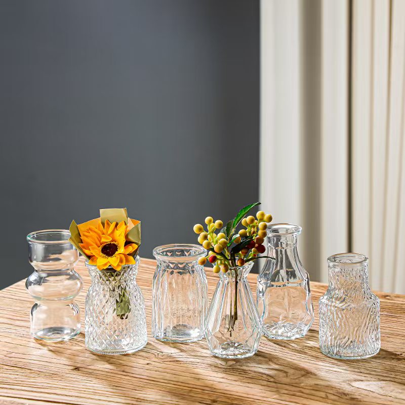 Nordic Exquisite Mini Glass Vase Wholesale Manufacturer Water-Raised Flowers Decorative Small Vase High-End Flower Ornaments
