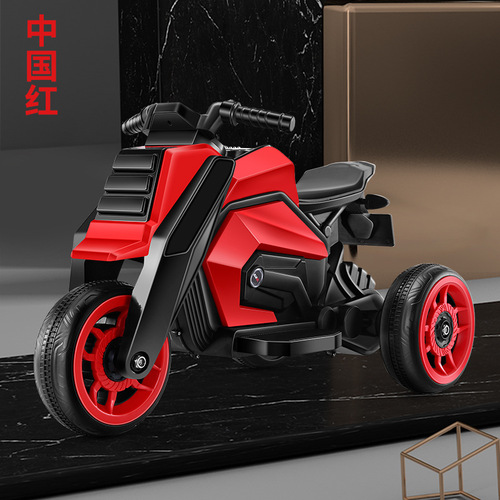 The new children's electric three-wheel motorcycle can sit on a little boy and girl's two-person charging remote control music and lighting battery car