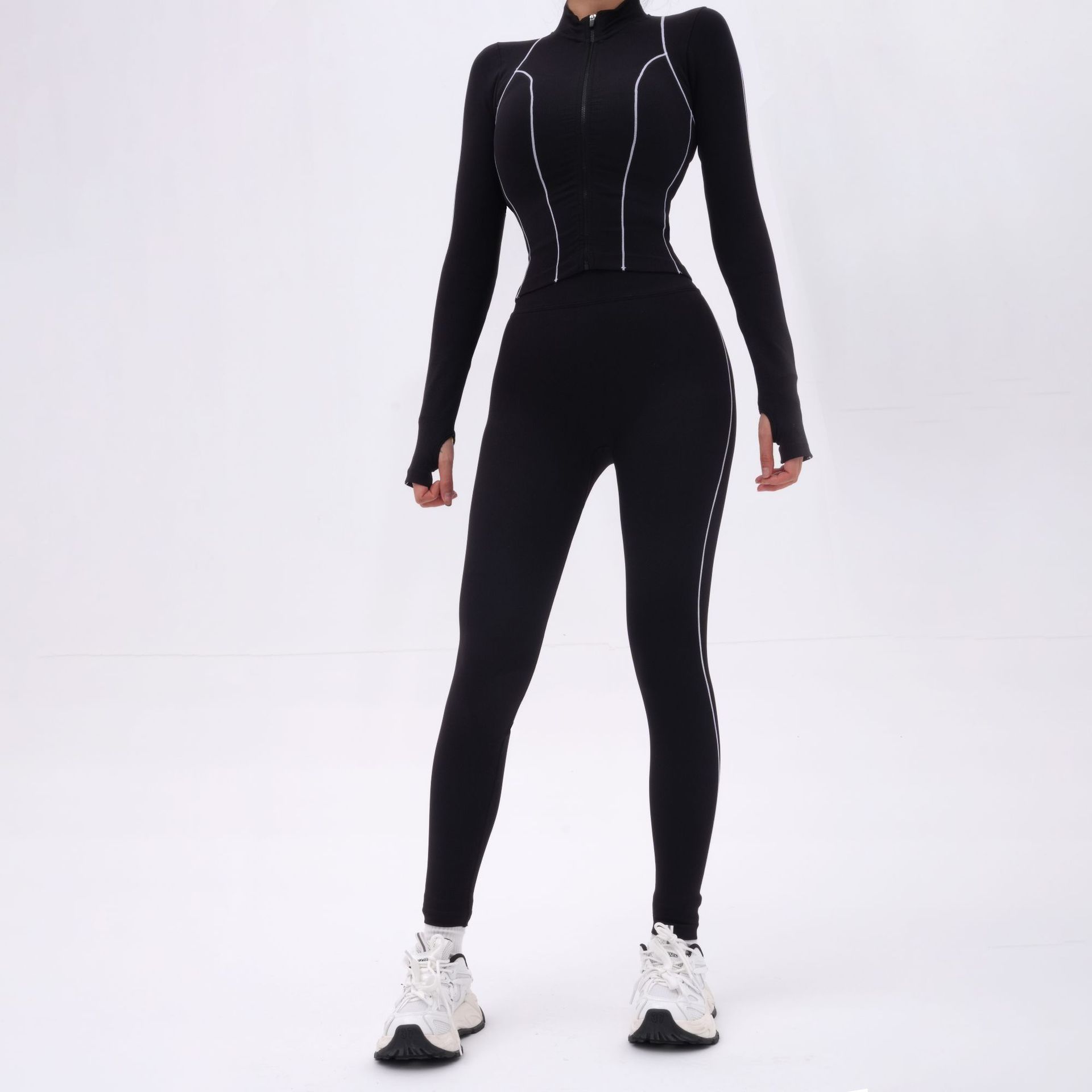 Europa y los Estados Unidos transfronterizos nuevos set de ropa de yoga de color contraste mujer camisa casual cintura alta abdominal yoga fitness set