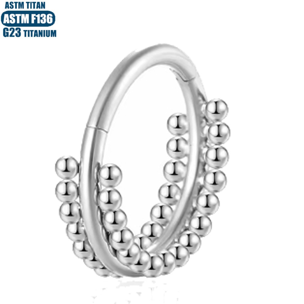F136 Titanium Alloy Nose Ring Implant Grade Seamless Ring Double Row Solder Ball Hinge Perforated Cartilage Ring Zircon Earrings detail image 11