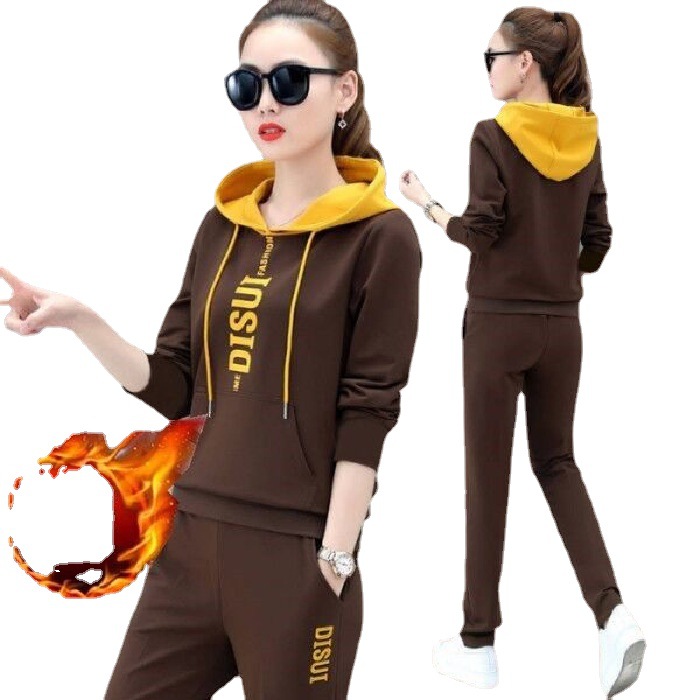 001 Cross-Border Sports Wear Fleece-Lined For Women, Autumn Winter New Color-Block Loose Hooded Sweatshirt And Casual Long_desvips.com