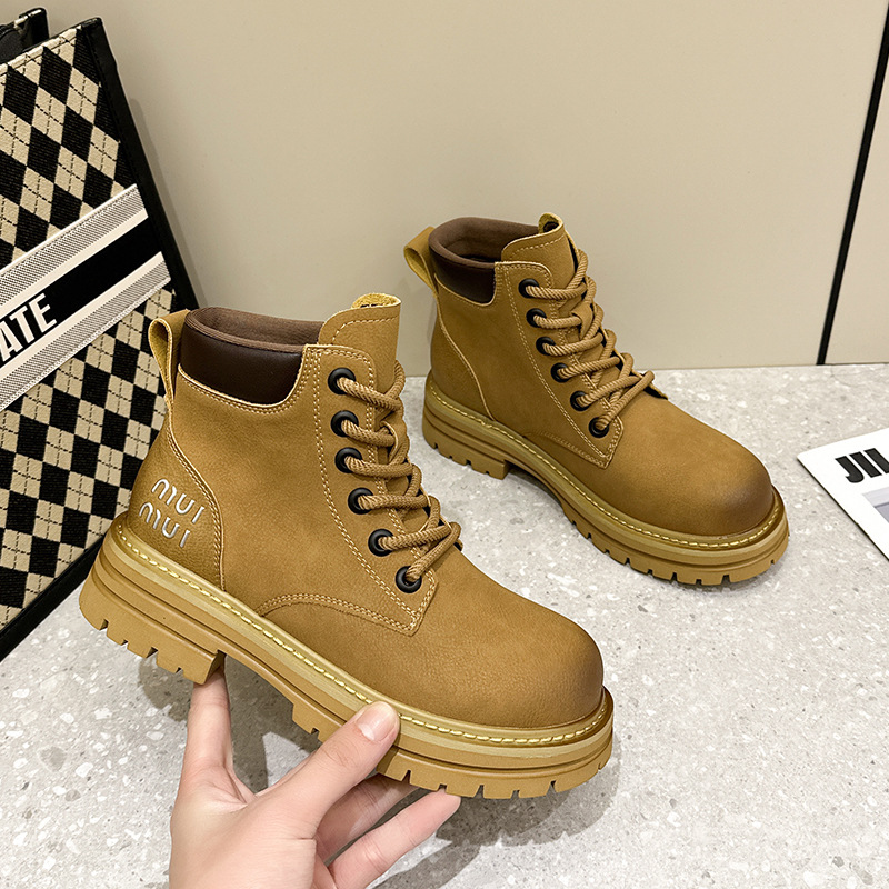 2024 Spring Boots for Women, High-End Cowhide Embossed Work Boots with Inner Heightening, Delicate Leg-Lengthening Boots, Genuine Leather