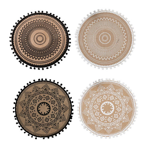 Fabric waterproof jute placemat with lace ball anti-scalding pot mat restaurant placement insulation mat 1392B