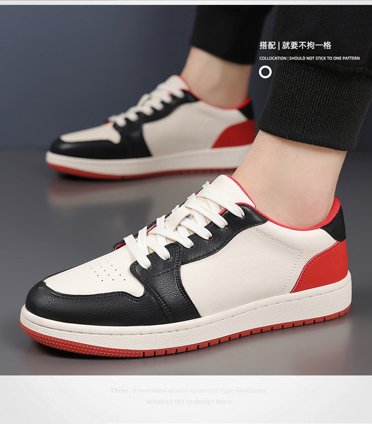 Giày sneaker nam da bò thoáng khí, đế bệt, dây buộc phía trước — 88055 Đen đỏ (da bò), 88055 đen và trắng (da bò) chi tiết 13