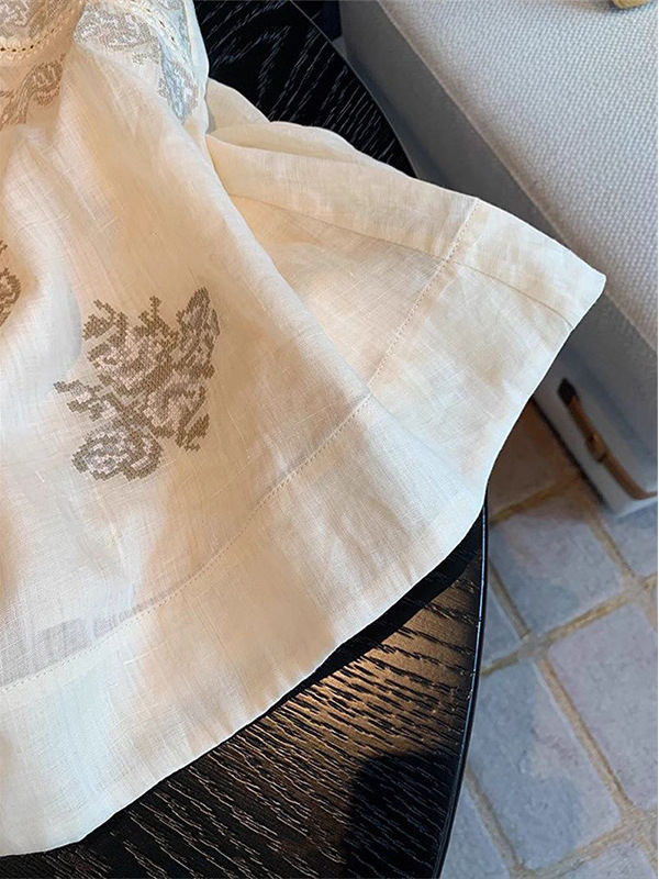 今年の夏の新しいニッチレトロな気質文学ラウンドネックヘビーエッジ刺繍ベストノースリーブコットンとリネントップ女性用|undefined