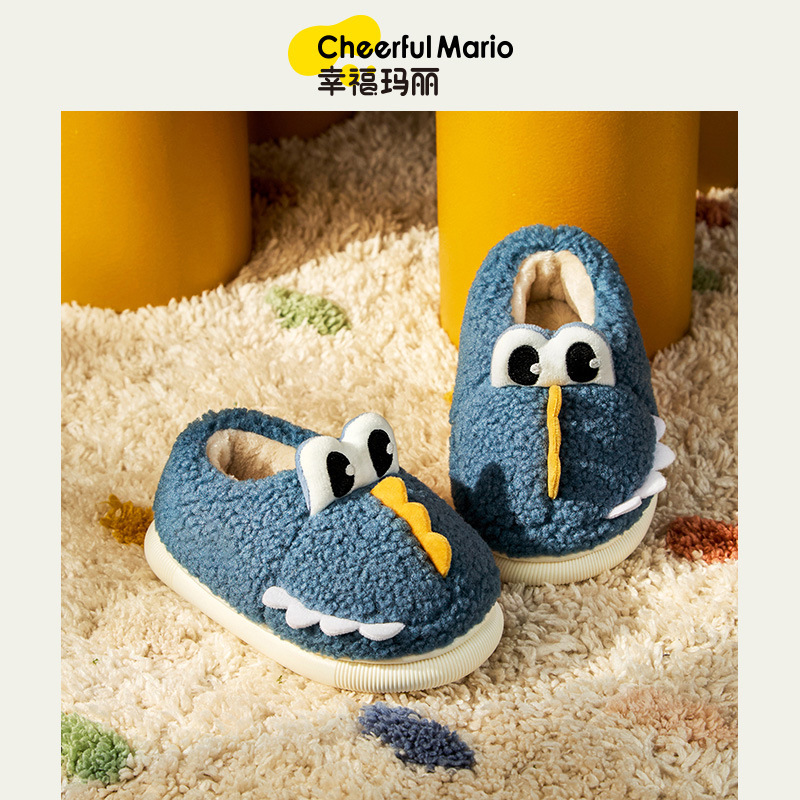Happy Mary zapatos de algodón para niños 2024 invierno nuevo dinosaurio de dibujos animados más calurosos zapatos de peluche para niños