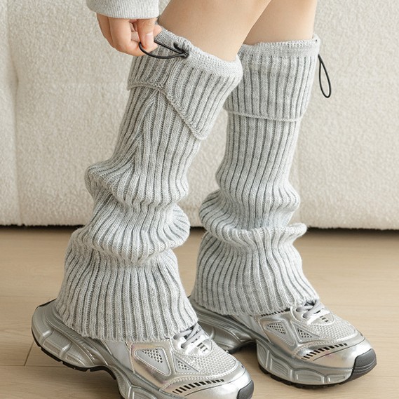 Drawstring flanged socks Hottie Hipster Pile socks chunky knit leg covers Warm foot covers_voghion.com