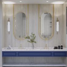 设计师吊杆卫生间镜子创意椭圆形浴室镜天花板吊镜装饰挂镜吊杆镜