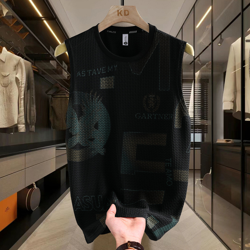 Summer Thin Ice Silk Vest Men's Cool Quick-Drying Top Large Size Sleeveless T-Shirt Bamboo Seersucker Sports Vest