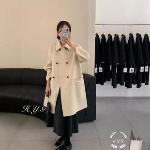 Autumn and winter small, high-end, double-breasted, loose, mid-length, Korean style double-sided wool coat, feminine style