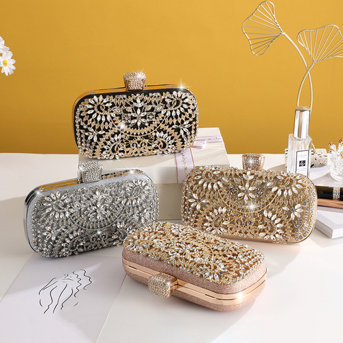 Elegant Empty-Back Diamond-Embedded Evening Bag, Noblewoman Gathering Pattern Tote Bag, Large Capacity Portable Lipstick Storage Small Bag