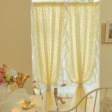 法式奶油色小雏菊免打孔短帘飘窗窗帘田园门帘隔断帘柜帘全