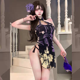 性感紫色旗袍情趣内衣套装制服纯欲诱惑情感趣味睡衣女短裙qqny
