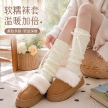 秋冬季蝴蝶结白色毛线针织袜套堆堆袜jk雪地靴百搭y2k芭蕾风腿套