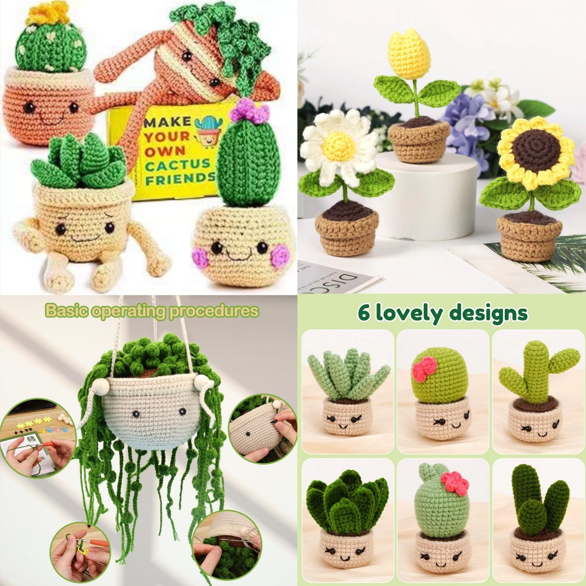 跨境热销可爱仙人掌多肉佛珠盆栽花摆件毛线团DIY手工钩针材料包