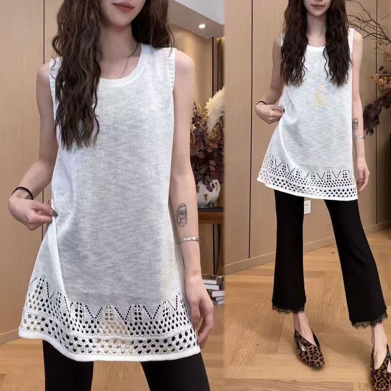 2026 Early Spring New French-Style Lazy Loose Hollow-Out Knit Sweater Sleeveless Vest Versatile Women's Top
